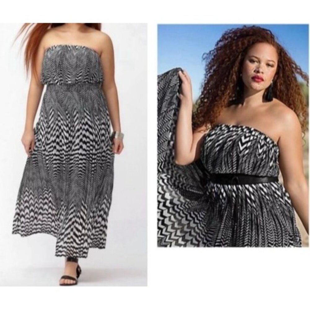 Lane Bryant PLUS 18/20 Chevron Pleated Black/White Maxi Summer Vacation Dress - Picture 2 of 16